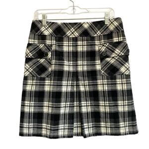 Ann Taylor LOFT 100% Cotton‎ Plaid Skirt Black and White 8P